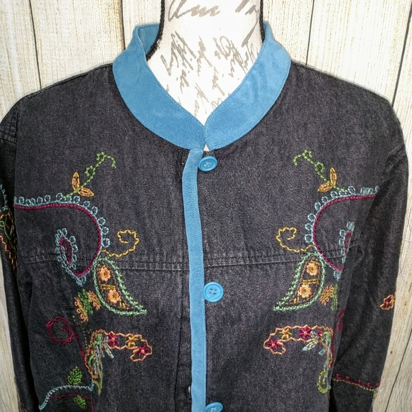Denim & Co. Dark Jean Jacket Embroidered 1X - Picture 4 of 7